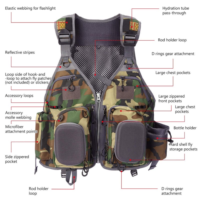 BASSDASH Fly Fishing Vest Multi Pocket Waistcoat Adjustable Size Gifts for Men Women - Image 3